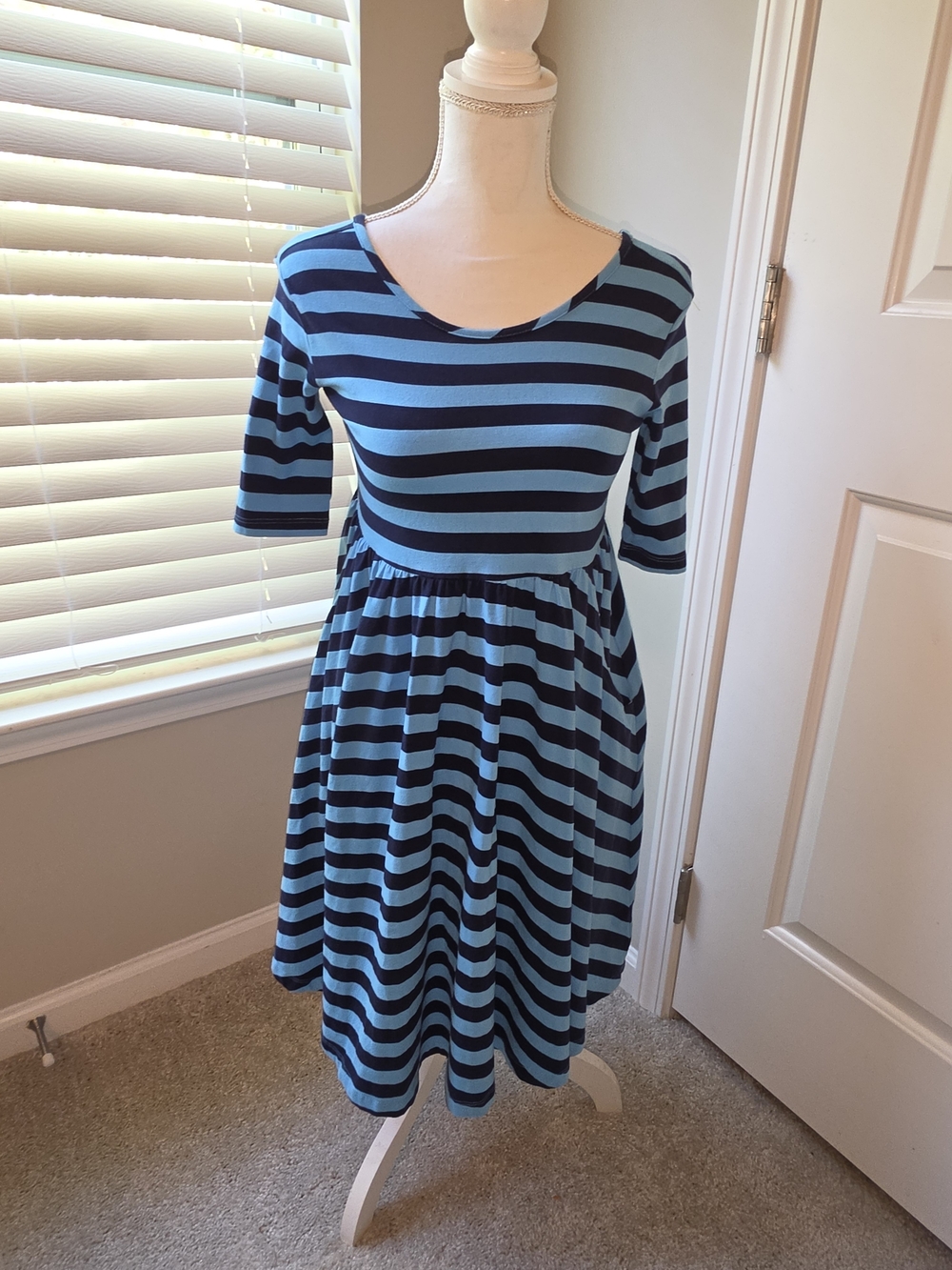 Hanna Andersson Navy and Light Blue Striped Casual Dress